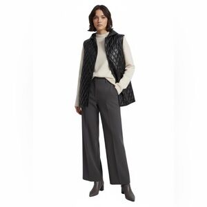 theory clairene Quilted Faux Leather Lightweight Down Hooded Vest Size P